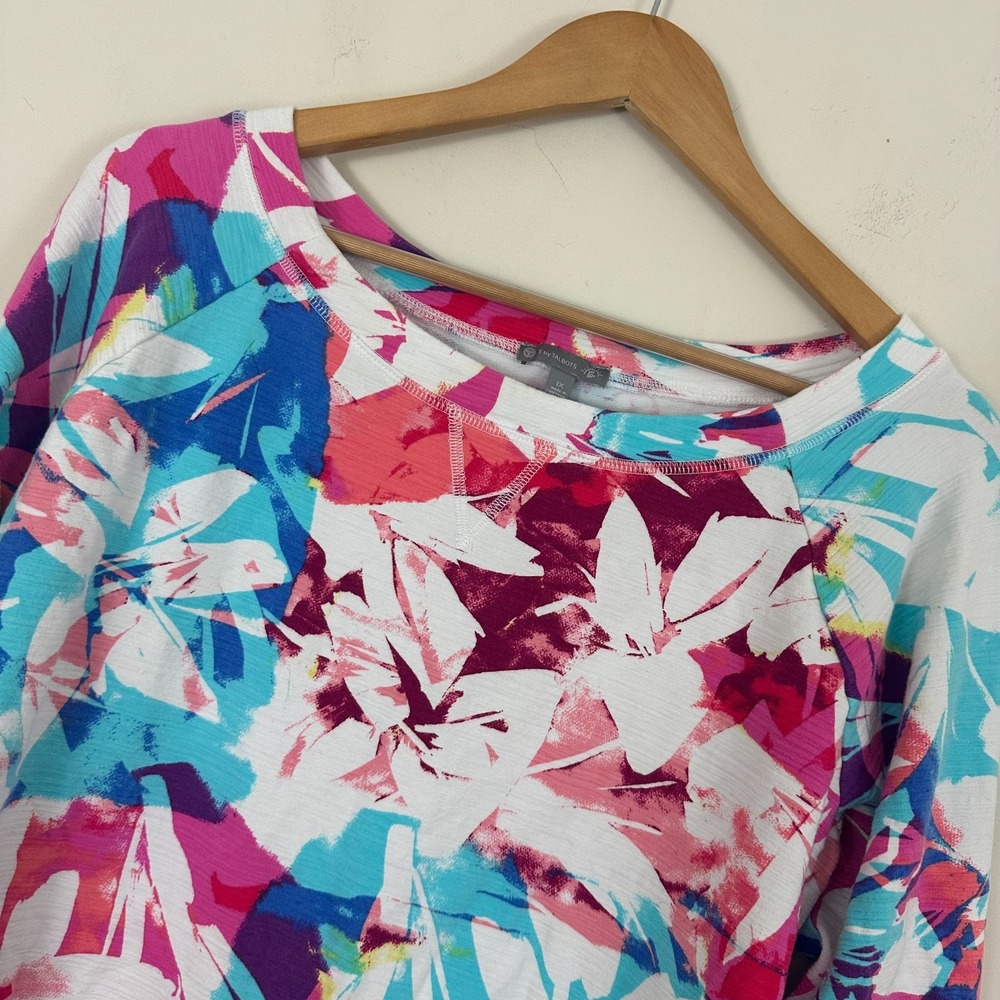T by Talbots Blouse Top Multi Tropical Floral Cotton Stretch UPF 50+ Womens 1X